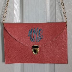 MMC Monogram Clutch Coral Cross Body Purse With Removable Chain Shoulder Strap